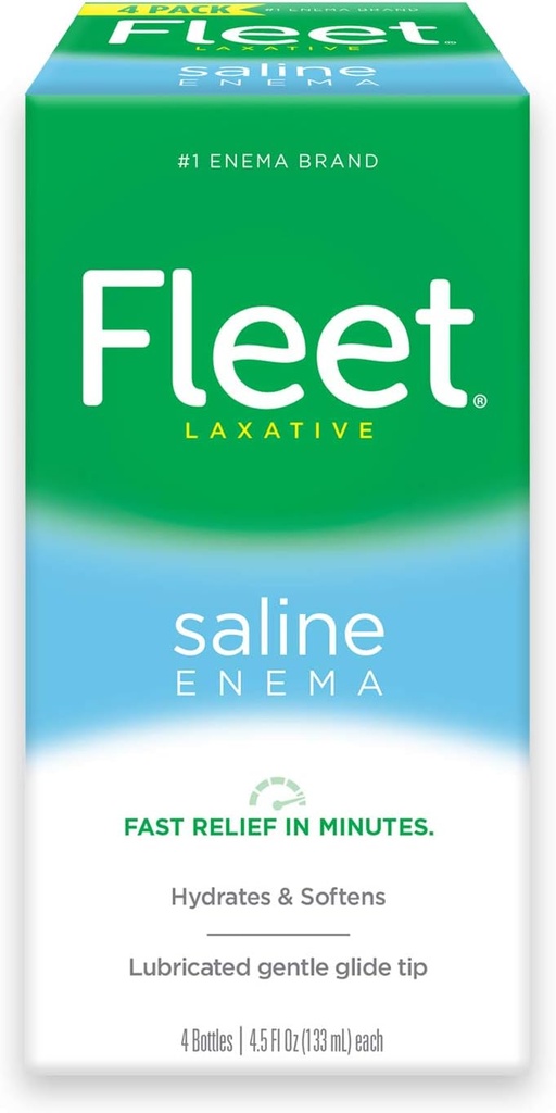 Fleet Laxative Saline Enema for Adult Constipation, 4.5 fl oz, 4 Flasker