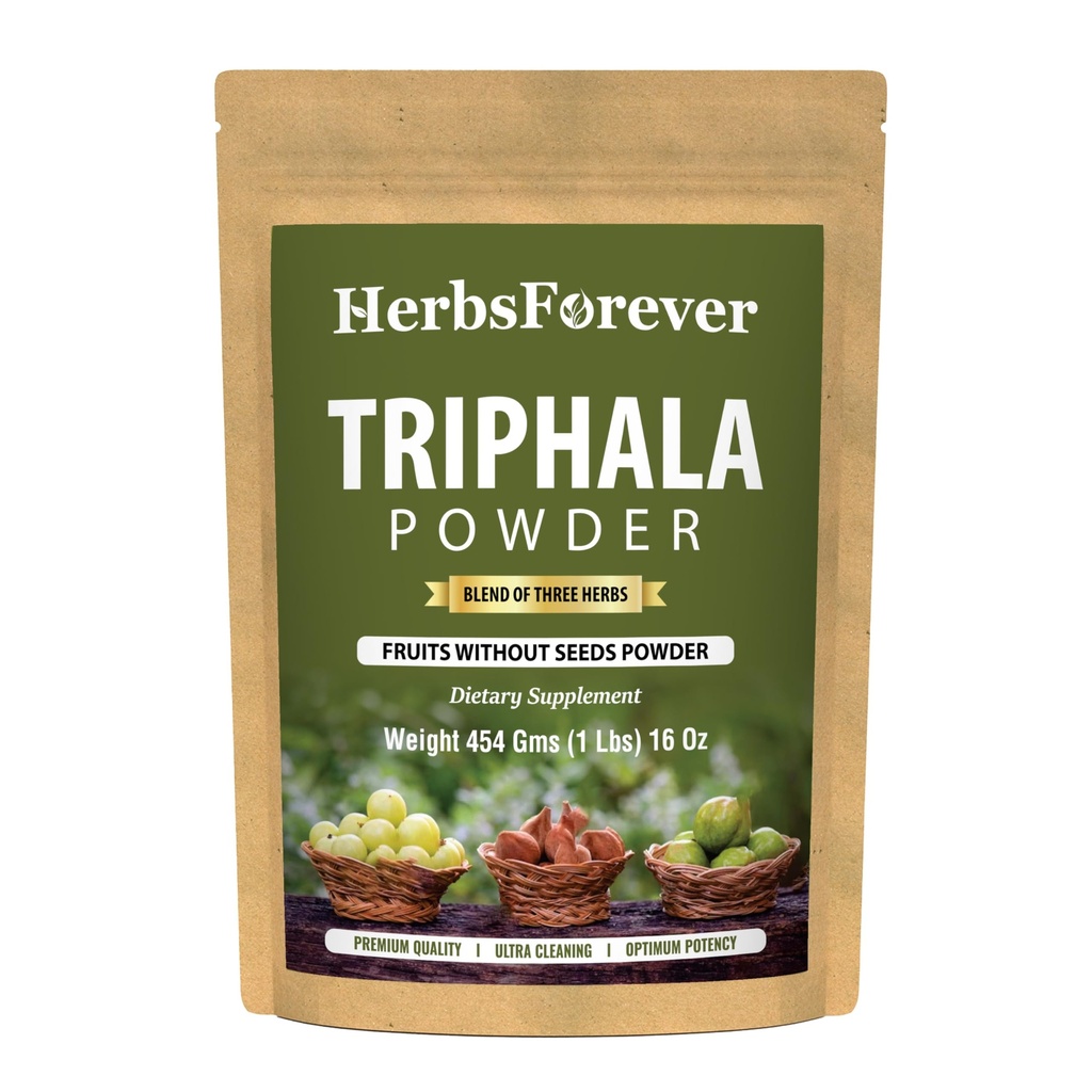 Herbsever Triphala Churna Powder Traditionel ayurvedic formulation Understøtter afgiftning og foryngelse Non GMO, Vegan 454 GMS