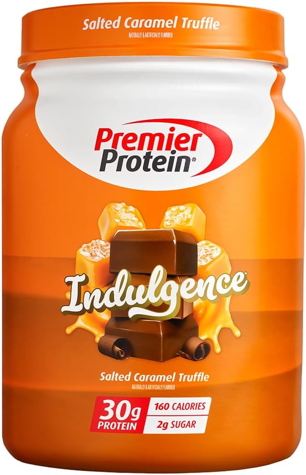Premier Protein Indulgence Protein Powder, Saltet Karamel trøffel, 30g Protein, 3g Sukker, Gluten Free (17 Servere)