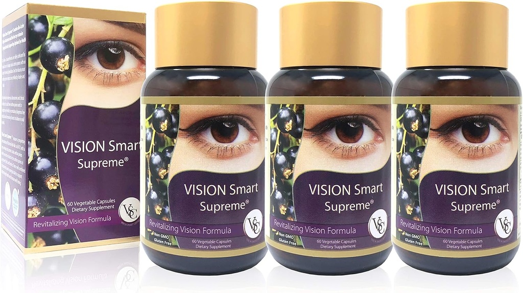Vision Smart Supreme - Superior Eye supplement, Premium Nutractive Ingredients med 210mg af Pure Antocyaniner af D3R og C3R, Veggie Kapsler. Produkt fra USA (3 flasker)