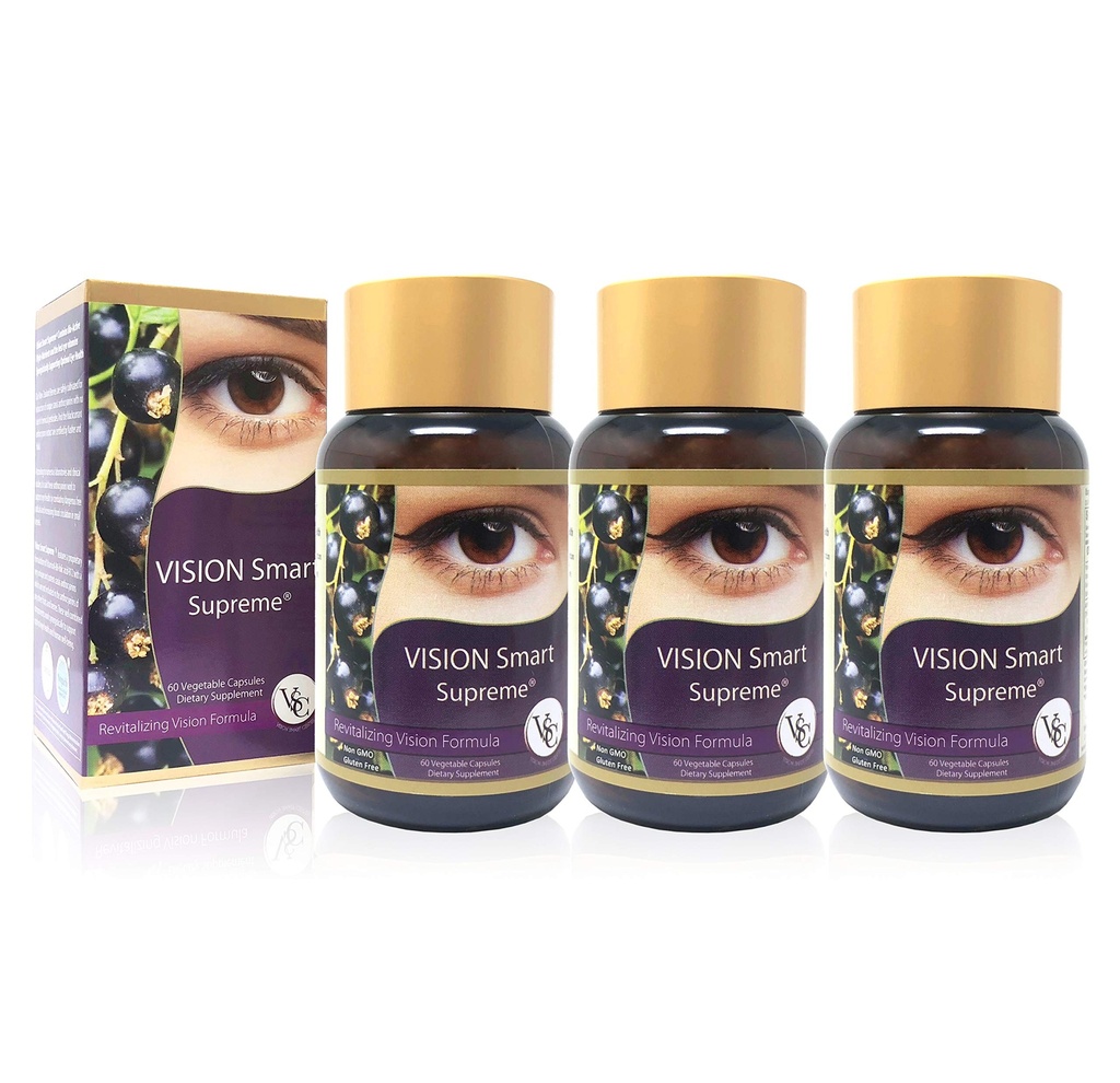 Vision Smart Supreme - Superior Eye supplement, Premium Nutractive Ingredients med 210mg af Pure Antocyaniner af D3R og C3R, Veggie Kapsler. Produkt fra USA (3 flasker)