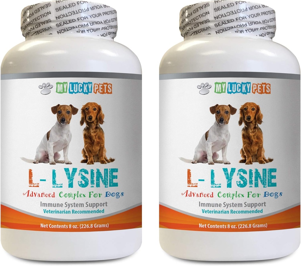 Hundeimmunbehandlinger - Hund LYSINE pulver - Pure Powder Form - Immunsystemet Support - Vet Anbefalet - I- lysin til hunde - 2 Flaske (16oz 453.6 Bedste)