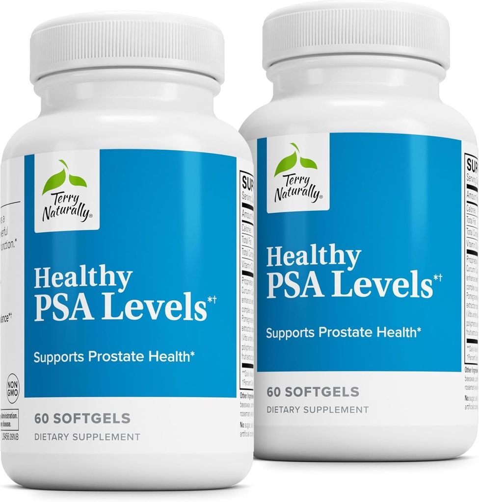 Terry Naturally Healthy PSA Levels - Dietary Supplement for Healthy Prostate & Hormone Balance Support - Herbal Supplement with Curcumin, Turmeric Essential Oil & Grape Seed Extract - 60 Softgels