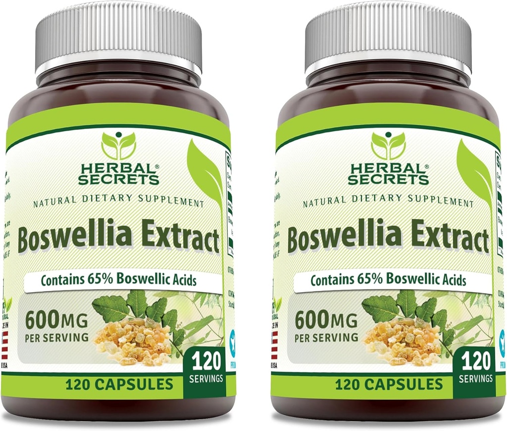 Herbal Secrets Boswellia Serrata Extract (65% Boswellinsyre) 600 mg Kapsler Supplement 124; Non- GROS124; Gluten Free (120