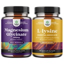 Bundle af Magnesium Glycinat kapsler til kvinder & mænd for mad og afspænding og L- lysin essentielle aminosyrer til øje sundhed Lip Care Bone Support immunsystemet støtte muskelvækst