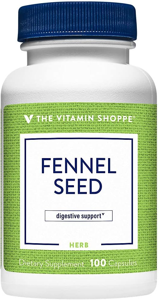 The Vitamin Shoppe Fennel Seed 480MG (Foeniculum Vulgare Seed), Urtetilskud til fordøjelsesstøtte & intestinal sundhed (100 kapsler)