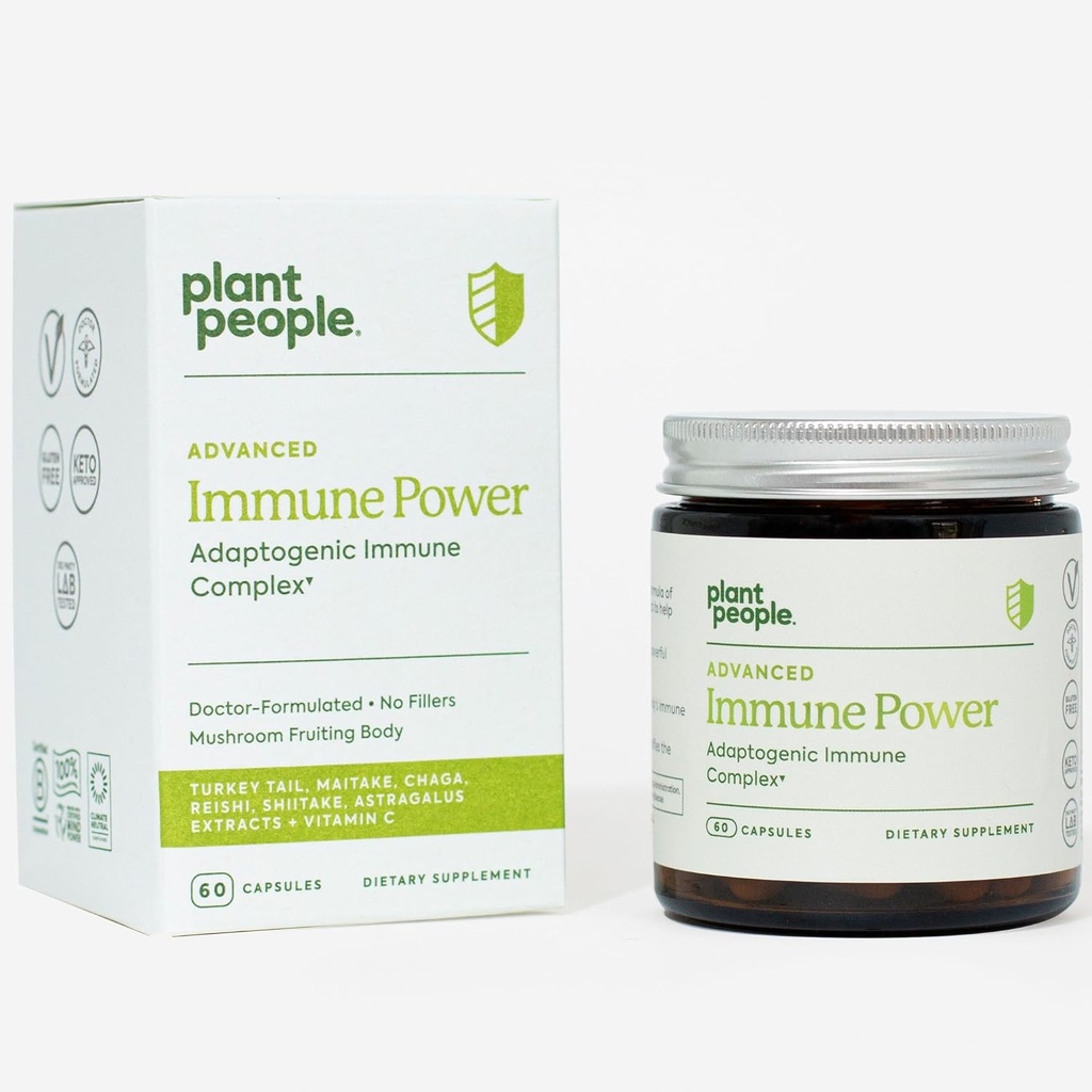 Plant mennesker - immuneffekt • 124; Avanceret immunforsvar med svampe, Astragalus, Urter og C-vitamin • 124; Natural, USDA Organic, Vegan, Non- GMO, Gluten Free, Vitamin og kosttilskud • 124; 60 kapsler