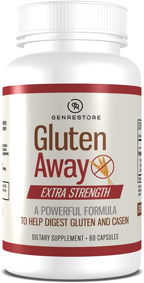 Gluten Away Kosttilskud - Ekstra styrke fordøjelsesmiddel Enzyme Sundhed Gluten & Casein, mindre fordøjelse Release Protein Aminosyre i blodbanen for mænd og kvinder - 60 kapsler.