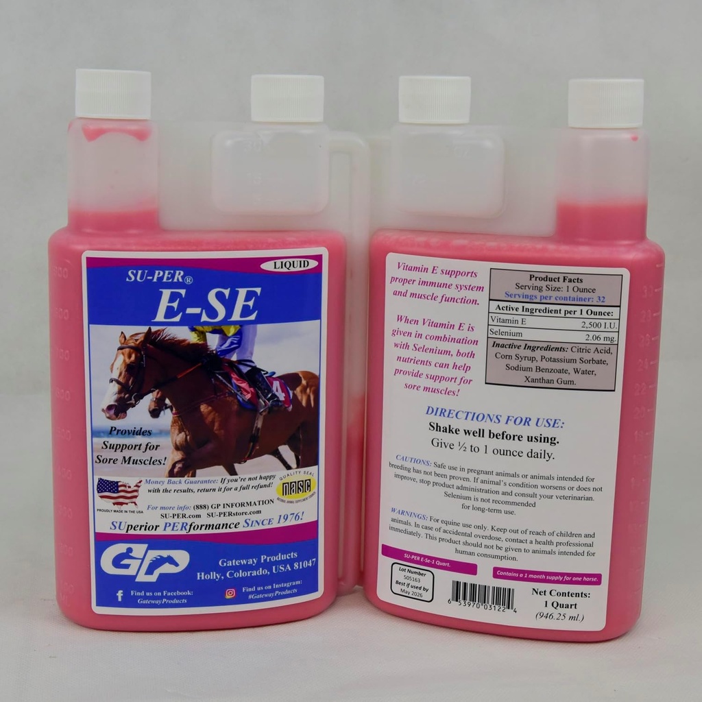 SU- PER E- Se Heste Antioxidant Supplement - Vitamin E & Selen til Sore Muskler Support - 1 Quart, 1 Måned Supply (30 dage)
