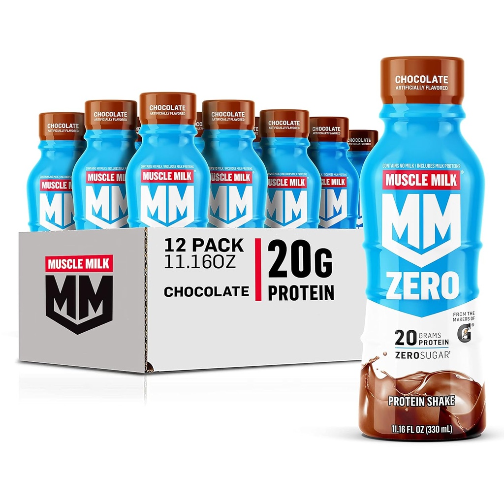 Muskelmælk Zero Protein Shake, Chocolate, 20g Protein, Zero Sugar, 100 Kalorier, Calcium, Vitamin A, C & D, 4g Fiber, Energizing Snack, Workout Recovery, Packaging May Vary, 11.16 Fl Oz (Pack of 12)