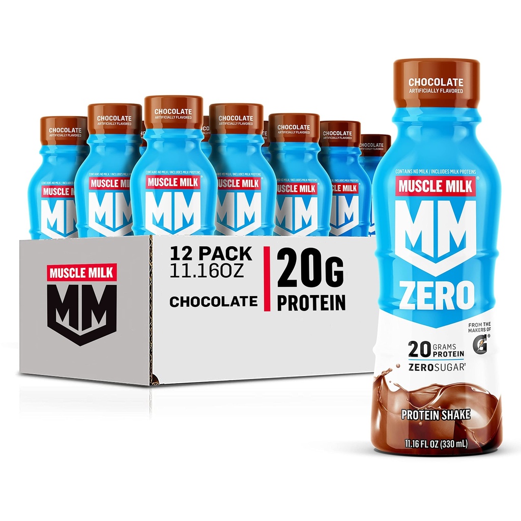 Muskelmælk Zero Protein Shake, Chocolate, 20g Protein, Zero Sugar, 100 Kalorier, Calcium, Vitamin A, C & D, 4g Fiber, Energizing Snack, Workout Recovery, Packaging May Vary, 11.16 Fl Oz (Pack of 12)