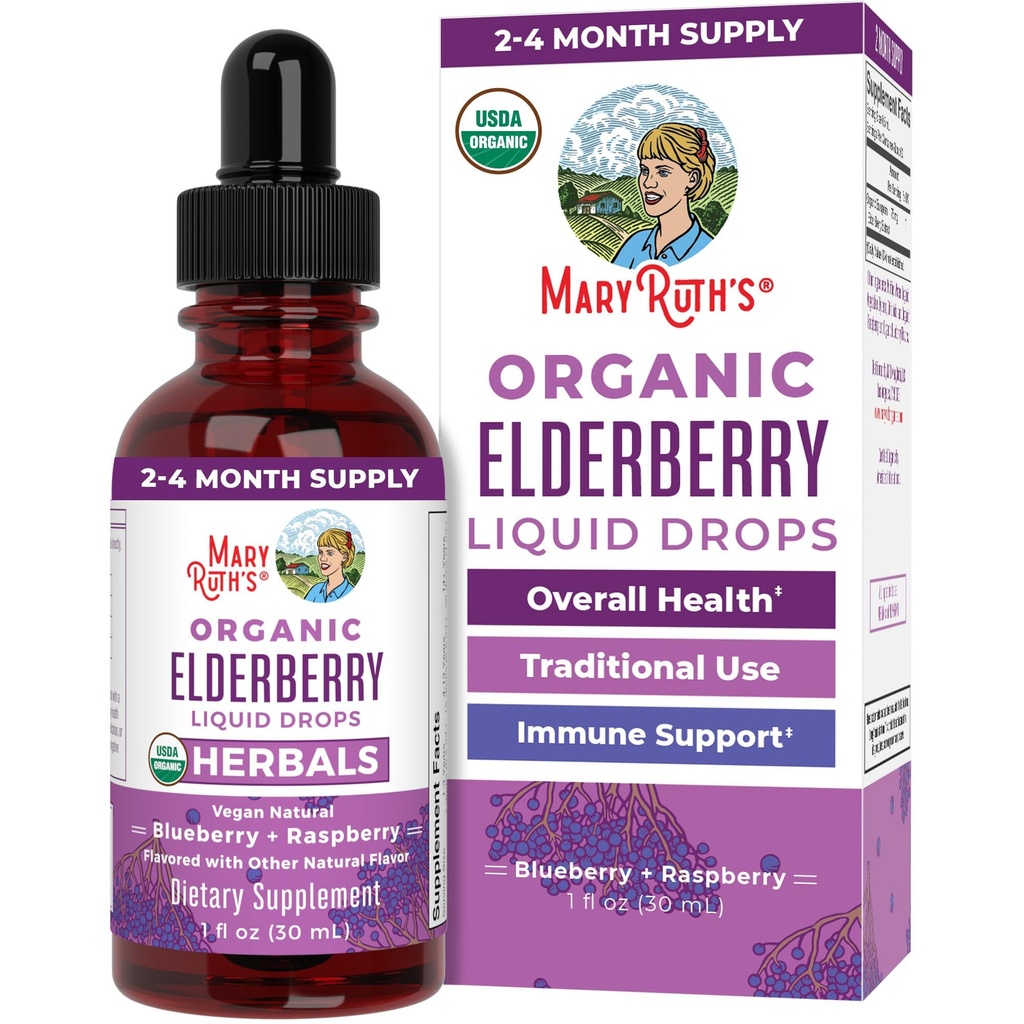 MaryRuth Organics Elderberry Syrup ttesmå 124; USDA Organic Medical 124; Sugar Free Immunity Support Supplement for voksne & Kids, Age 1