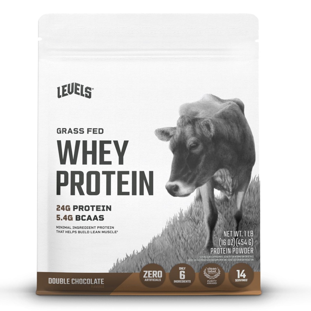 Niveauer Græs Fed Whey Protein Powder, Ingen artificials, 24G Protein, Dobbelt Chokolade, 1LB