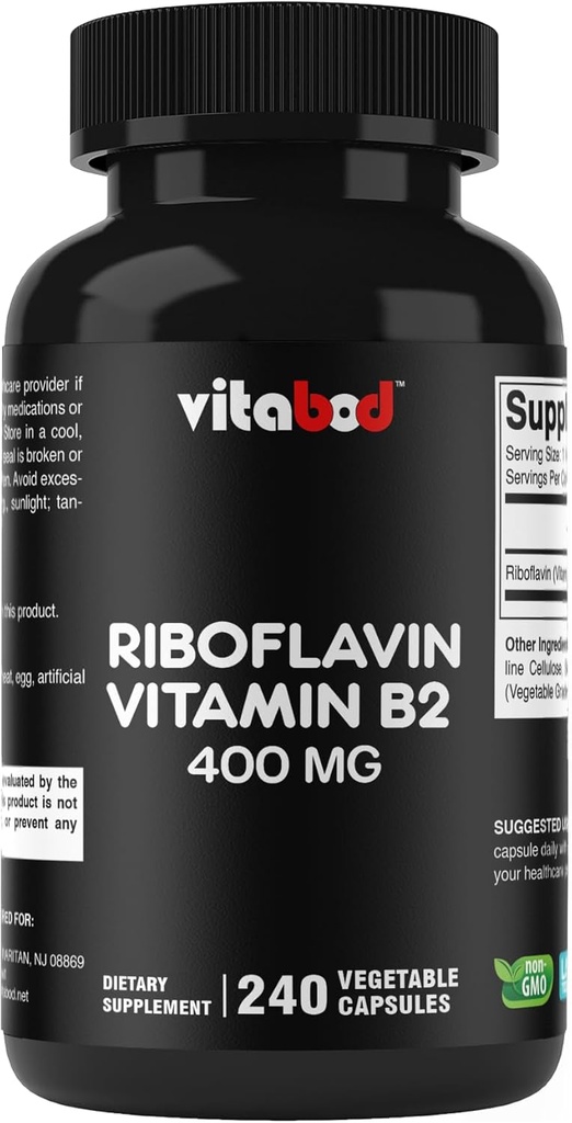 Vitamin B2 (Riboflavin) 400 mg 240 Vegetarkapsler - Support Cellular Energy and Red Blood Cell Production