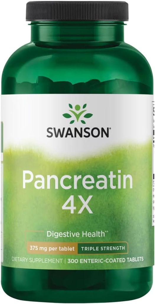 Swanson Triple- Strength Pancreatin 4X Enzyme - 375mg, 300 Tabs