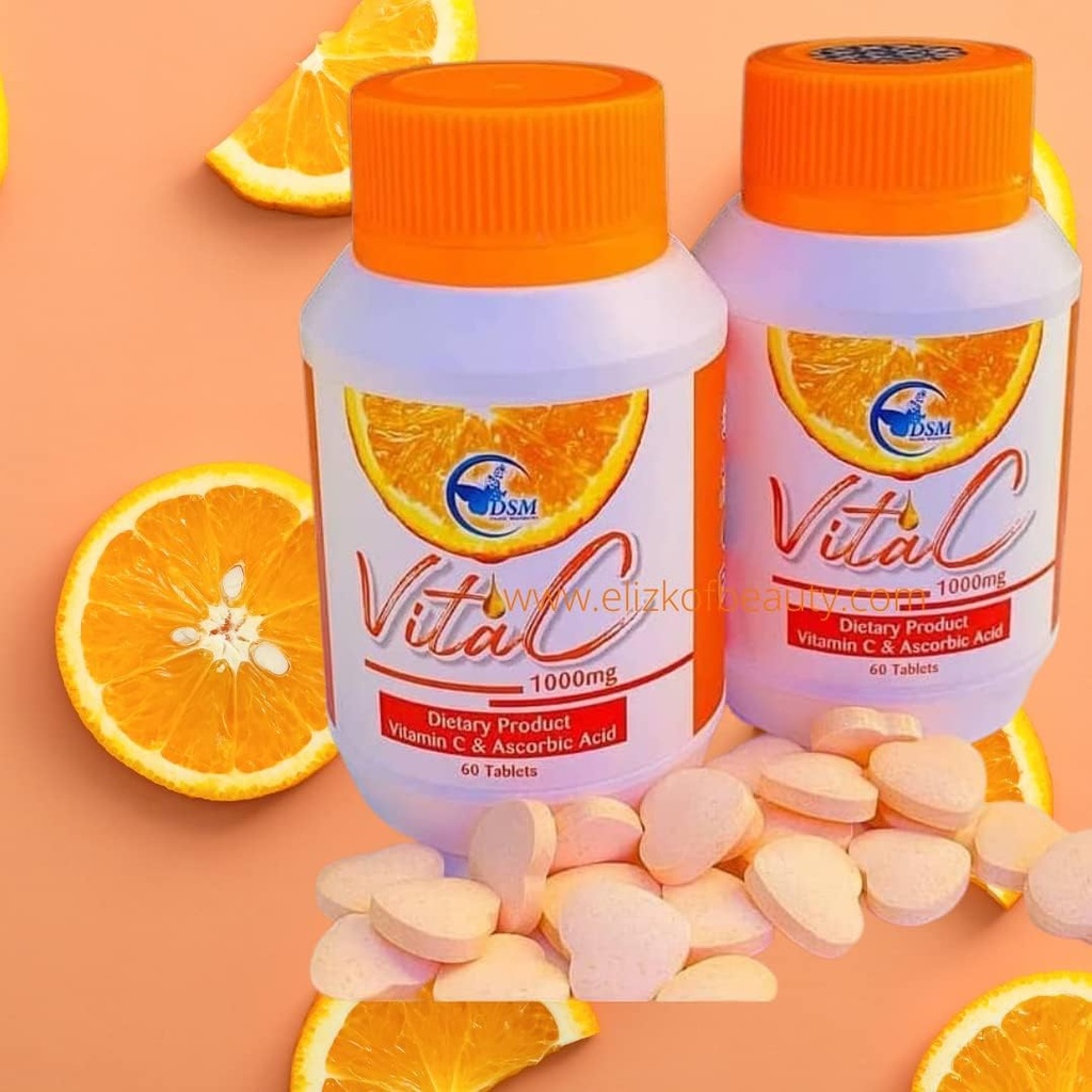C-vitamin & ascorbinsyre 1000mg, Cheawable for Skin Supports & Sund immunsystem -60tabletter