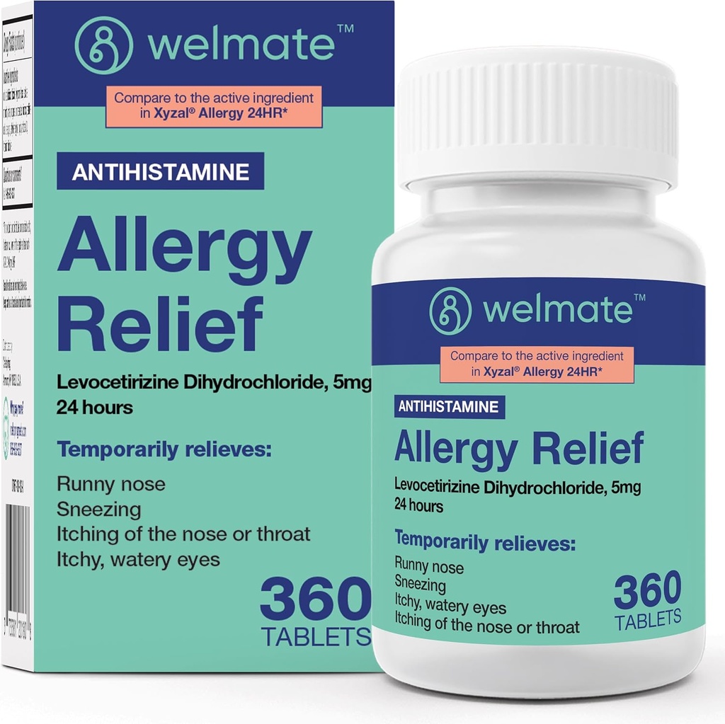 WELMATE - Levocetirizine Dihydrochloride 5mg (360 ct) - Non Drowsy Allergy Medicine - 24 Hours - Antihistamine - Generic Allergy Pills - Over-The-Counter Medication