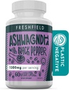 Freshfield Ashwagandha med sort peber. Vegansk venligt supplement til binyrebarkinsufficiens, muskelhukommelse, skjoldbruskkirtel og styrke. Alle naturlige 1300mg kapsler