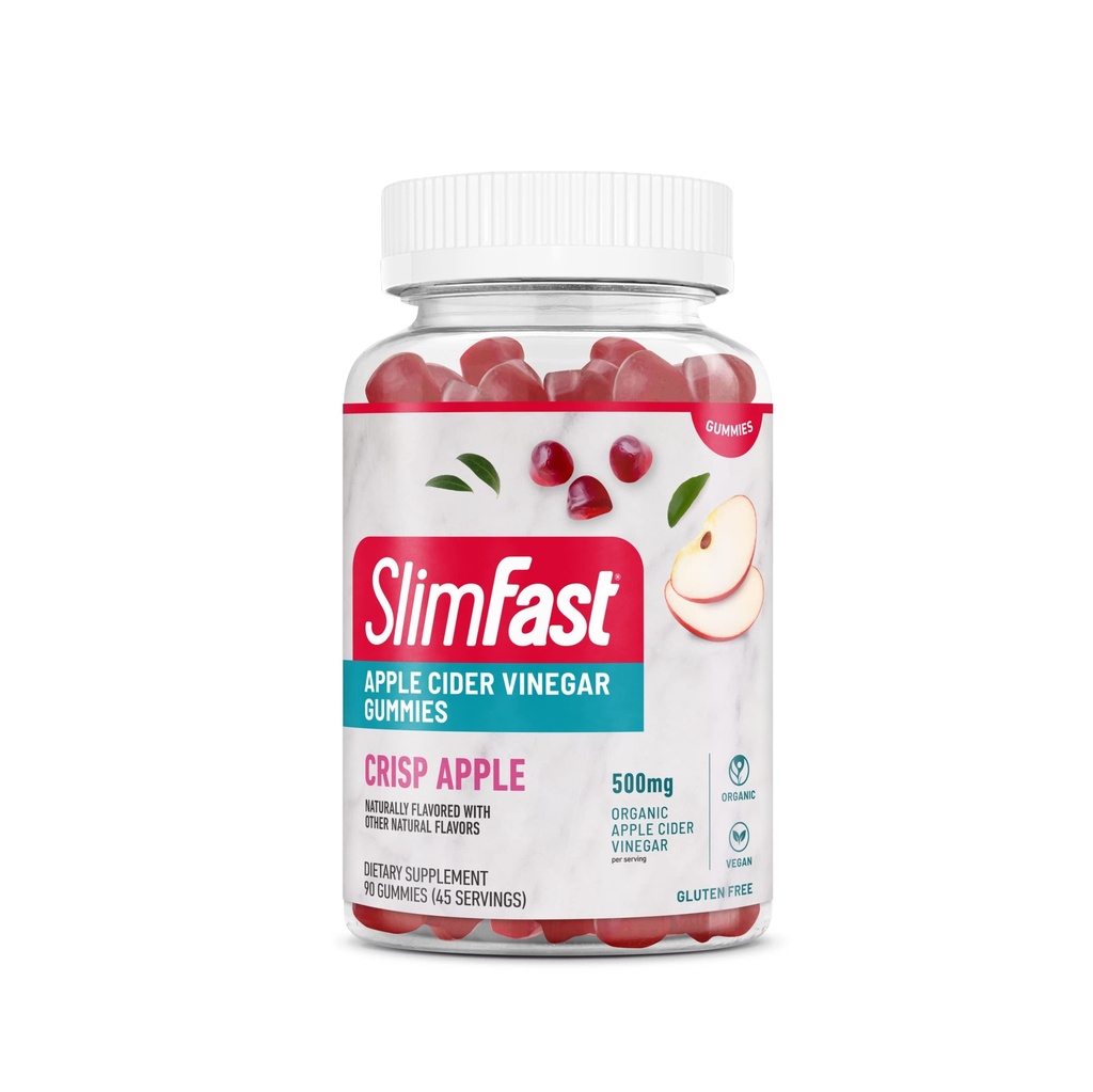 SlimFast Apple Cider Vinegaver, Kosttilskud med 500mg Økologisk Apple Cider Vinegaver Servering, Crisp Apple Flavor, 45 Servering (Packaging May Vary)