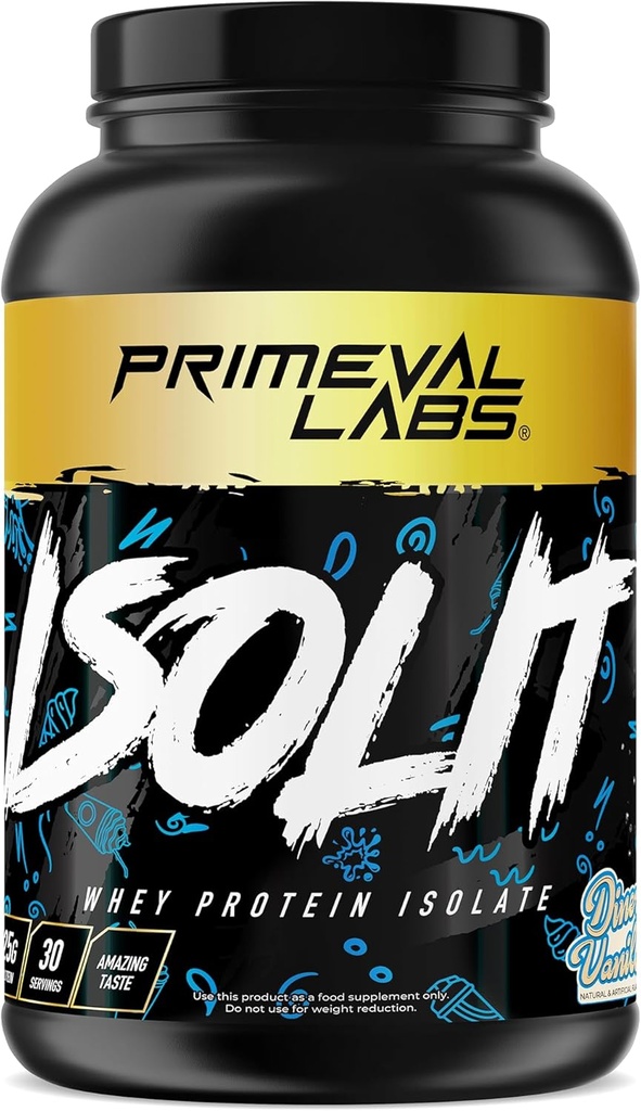 Primeval Labs ISOLIT - Whey Protein Powder, 100% Whey Isolate, 25g Protein, BCAAs, Hurtig Absorbing, Easy Digesting (Diner Vanilla, 2lb)