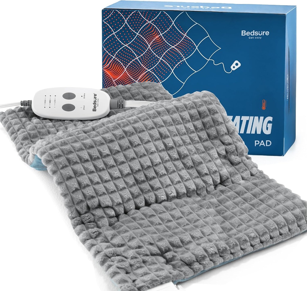 Sengetøj Opvarmning Pad for Hals og Skuldre og Ryg, Vægtet Opvarmet Pad med Vibration, FSA Støtteberettigede poster, Fødselsdagsgaver til kvinder Mænd Mænd, Auto lukket, 5lbs 12 "x 24", Grey