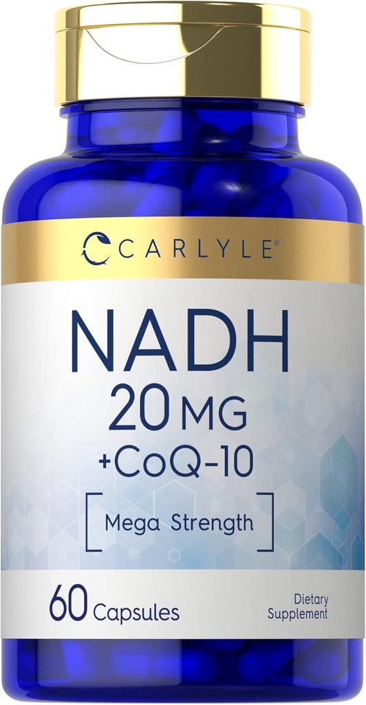 Carlyle NADH CoQ10 Supplement: 124; 20mg; 124; 60 Kapsler: 124; Mega Styrke: 124; Non- GMO, Gluten Free