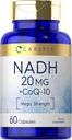 Carlyle NADH CoQ10 Supplement: 124; 20mg; 124; 60 Kapsler: 124; Mega Styrke: 124; Non- GMO, Gluten Free