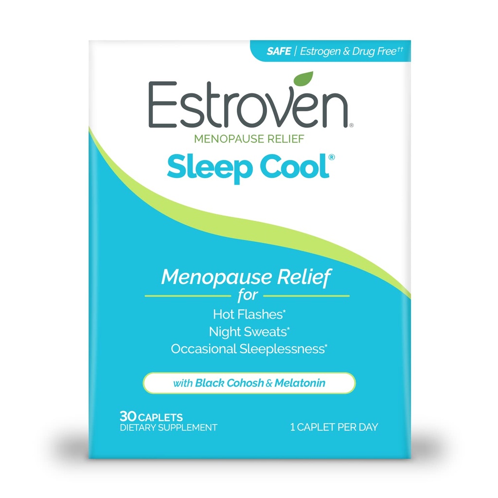 Estroven søvn Cool til overgangsalder Relief, 30 Ct, Søvn Support Supplement med klinisk beviste ingredienser til lindring af overgangsalderen Symptomer plus nat sveder & Hot Flash Relief, DrugNr & GlutenNero