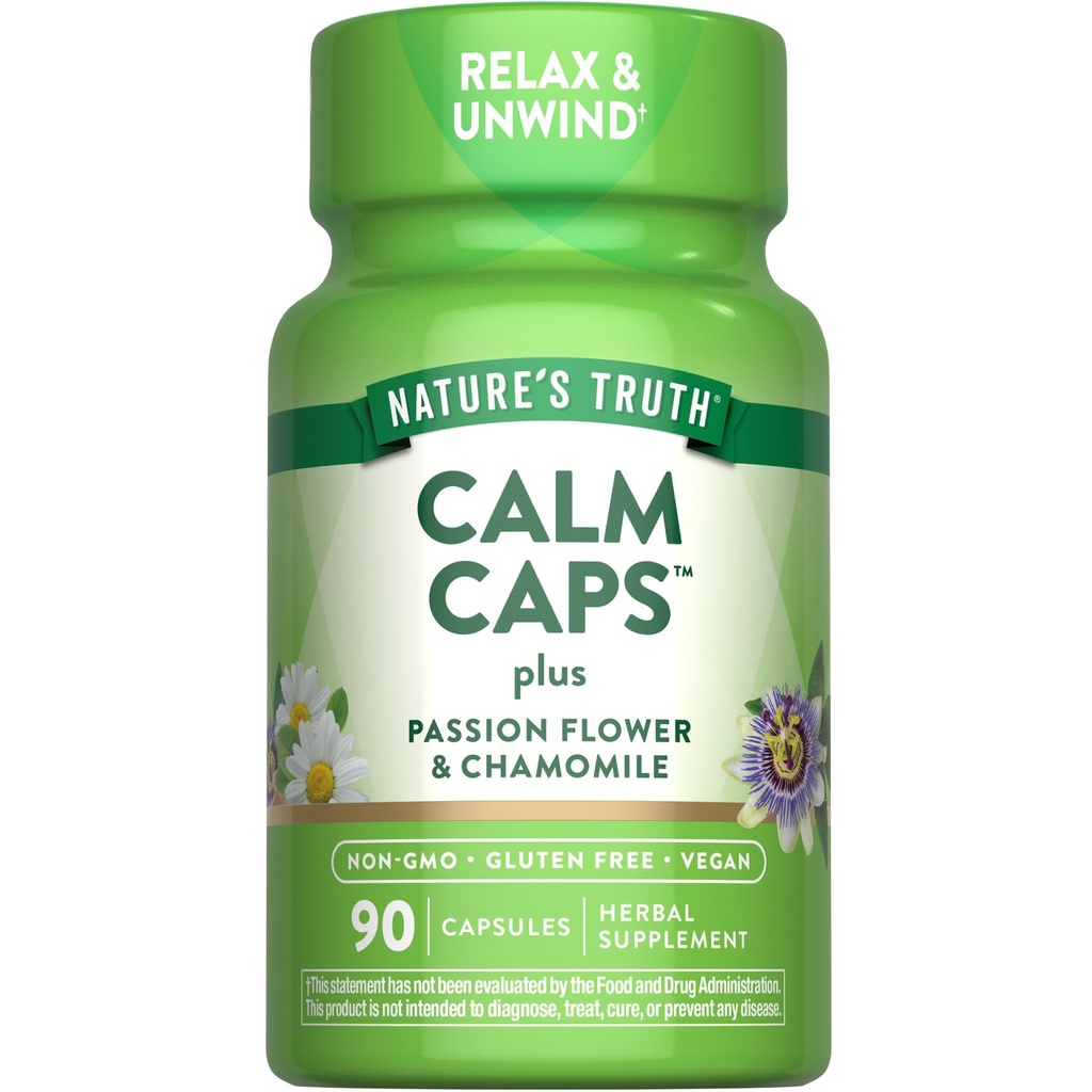 Nature 's Truth Call Caps er 124; 90 Kapsler er 124; med Passion Flower og Kamille er 124; Non-GMO, Gluten Free Supplement
