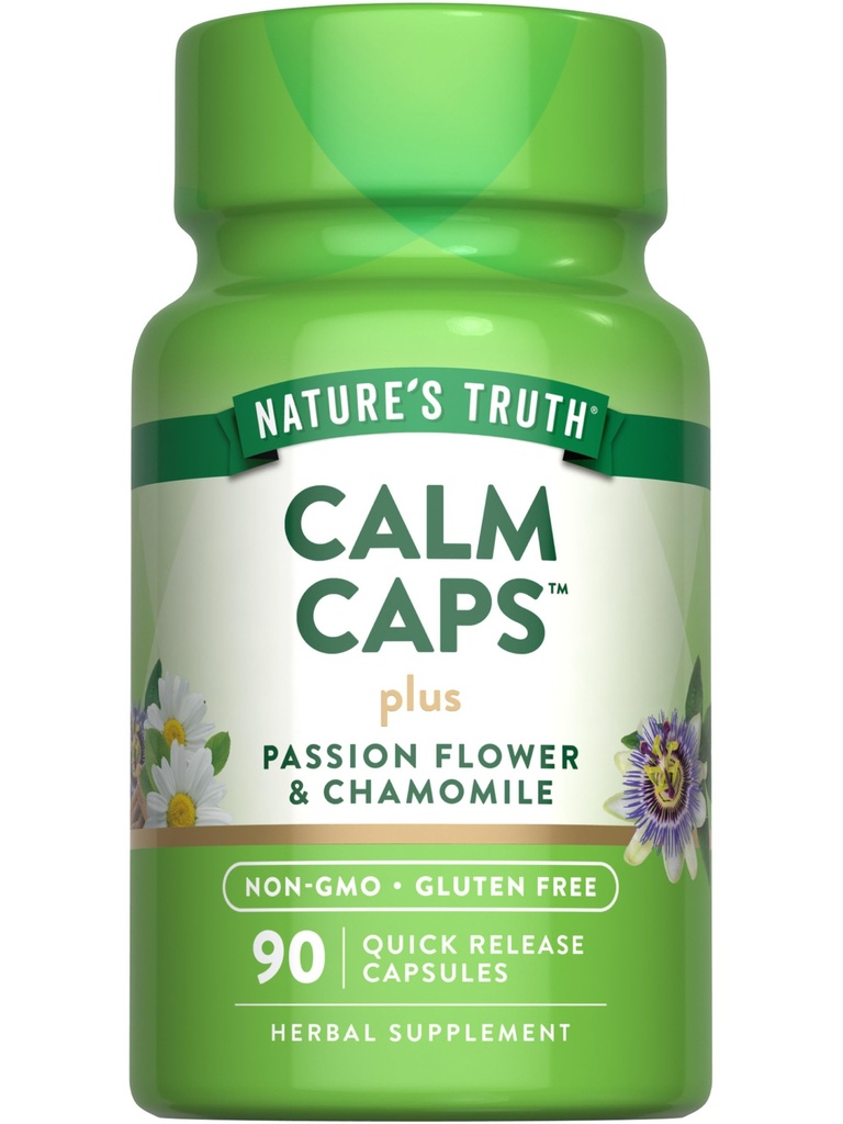 Nature 's Truth Call Caps er 124; 90 Kapsler er 124; med Passion Flower og Kamille er 124; Non-GMO, Gluten Free Supplement