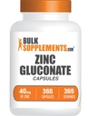 Bulk Supplements.com Zink Gluconate Kapsler - Zink Kosttilskud, til immunforsvar - Gluten Free, 1 Kapsel pr Servering, 365 Greve (pakke med 1)