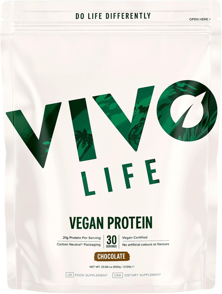 VIVO Vegan Protein Powder - 0,7 oz Plant- baseret protein per Scoop, 30 Servere (33,8 oz) (mørk chokolade)