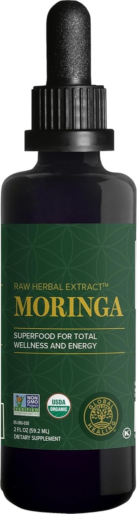 Global Healing Center - Organic Moringa Oleifera Extract Liquid Drops, Moringa Supplement- Vegan fra Tree Leaves- Max Absorption of Vitaminer and Minerals - Mere potens end Powder Form (2 Fl Oz)