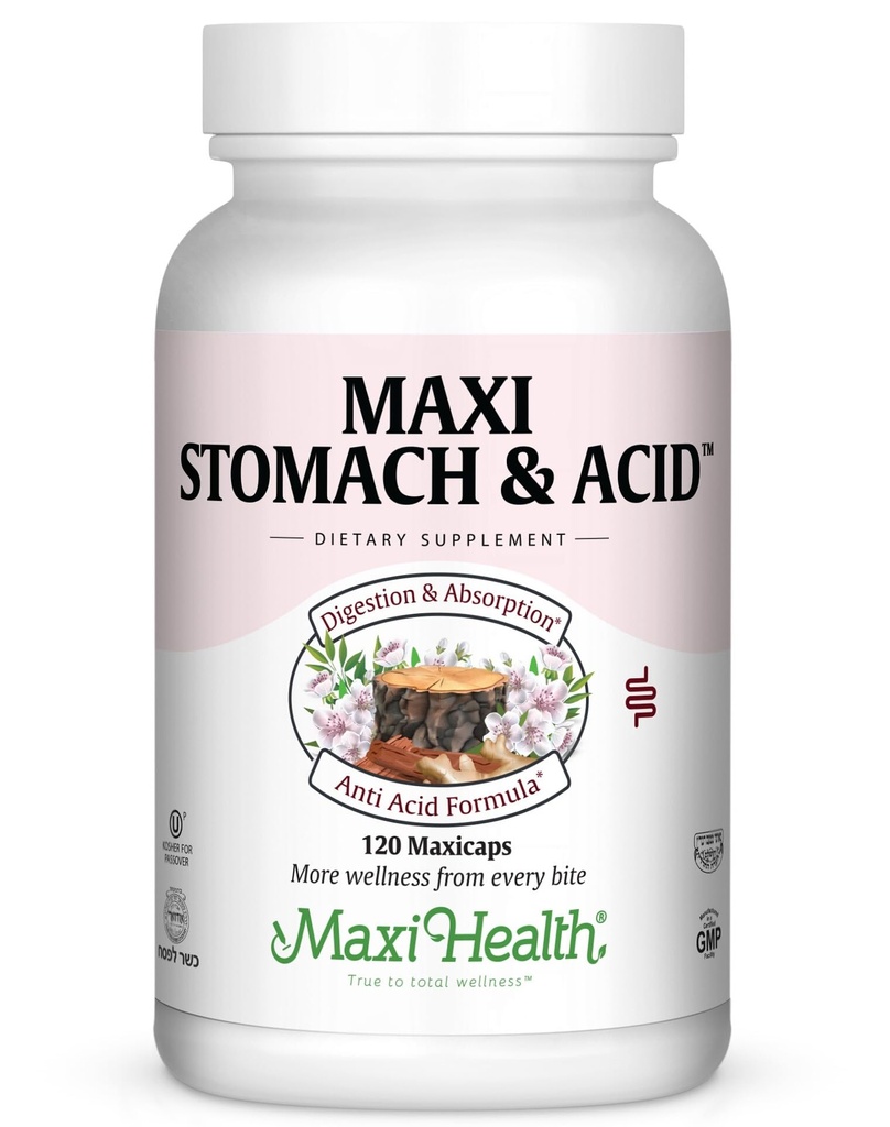 Maxi Health Mave Antisyre Support Fuld Spectrum Kapsler, 120 Greve - Kosher til påske