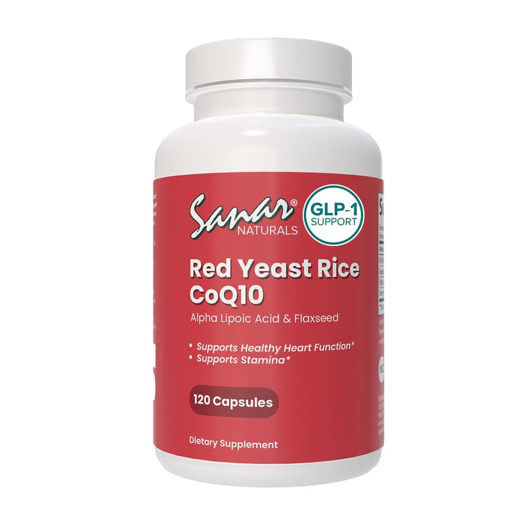 Sanar Naturals Red Yeast Rice, CoQ10 Supplement - Understøtter sund hjerte funktion, energi, og Stamina - Non-GMO, Gluten Free, Vegan, 120 Kapsler