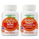 Kids Iron 10mg + C-vitamin tyggetabletter + vitamin D3 1000 IE tyggetabletter Bundle