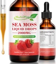 Sea Moss Liquid Drops - 2000mg Irish Sea Moss Supplement med Burdock Root & Bladerwrack, Qrganic Seamoss Raw for Immunity, fordøjelsesbesvær, Joint & Thyroid, Strawberry, 2 Fl. Oz / 60 ml