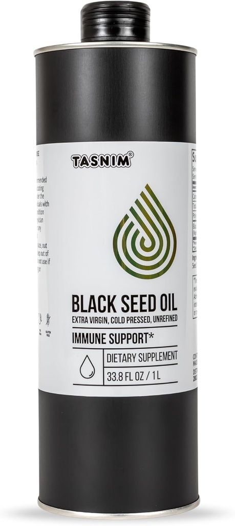 Tasnim Black Seed Oil (35.27 fl oz) | Cold Pressed for Immune Support (21% Thymoquinone) | Skin & Hair