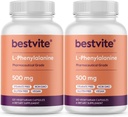 BESTVITE L- Phenylalanin 500mg (240 vegetariske kapsler) (2- Pack) - Ingen stearater - Vegan - Gluten Free - Ikke GMO