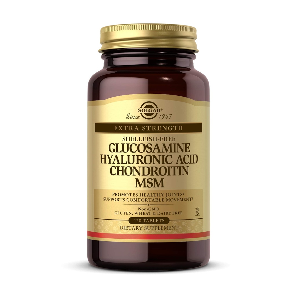 Solgar Glucosamin Hyaluronic Acid Chondroitin MSM, 120 tabletter - Understøtter sunde Joints - Understøtter Range af Motion & Fleksibilitet - Ekstra styrke, Shellfish Free - Non- GMO, Gluten Free - 40 Serveringer