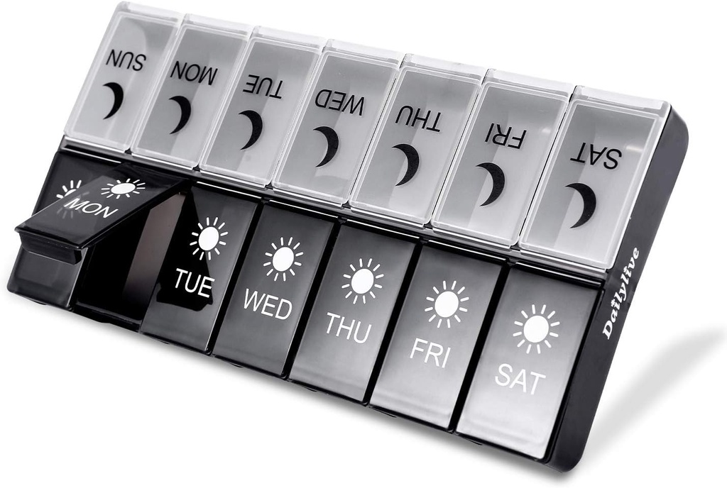 Ugentlig Pill Organizer 2 gange om dagen, Pill Box Stor kapacitet til piller / Vitamin / Fish Oil / Kosttilskud Medicine Organizer Double Protection, Pill case Portable Travel. (Dailylive)