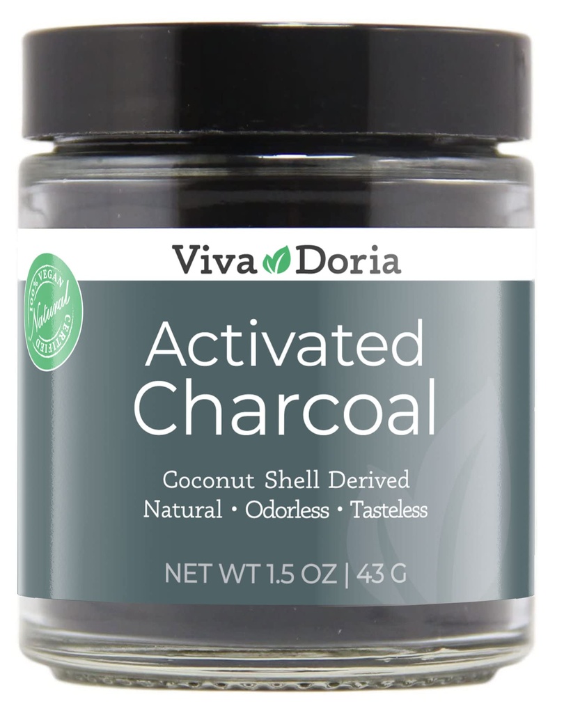 Viva Doria Virgin Aktiveret kul pulver, kokos Shell Derived, Food Grade, 1,5 Oz Glass Jar