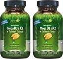 Irwin Naturals High Potency Mega D3 & K2 + Gurkemeje ekstrakt for sunde knogler, immunfunktion & positiv mood - Avanceret absorption med Magnesium, gurkemeje, Bamboo & Omega Oil - 60 flydende bløddele
