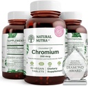 Naturlig Nutra GTF Chrom Polynicotinat med ChromeMate, understøtter Body Metabolisme, Promote Body Health, Cardiovaskulær Health 200 mcg, 60 Vegan tabletter