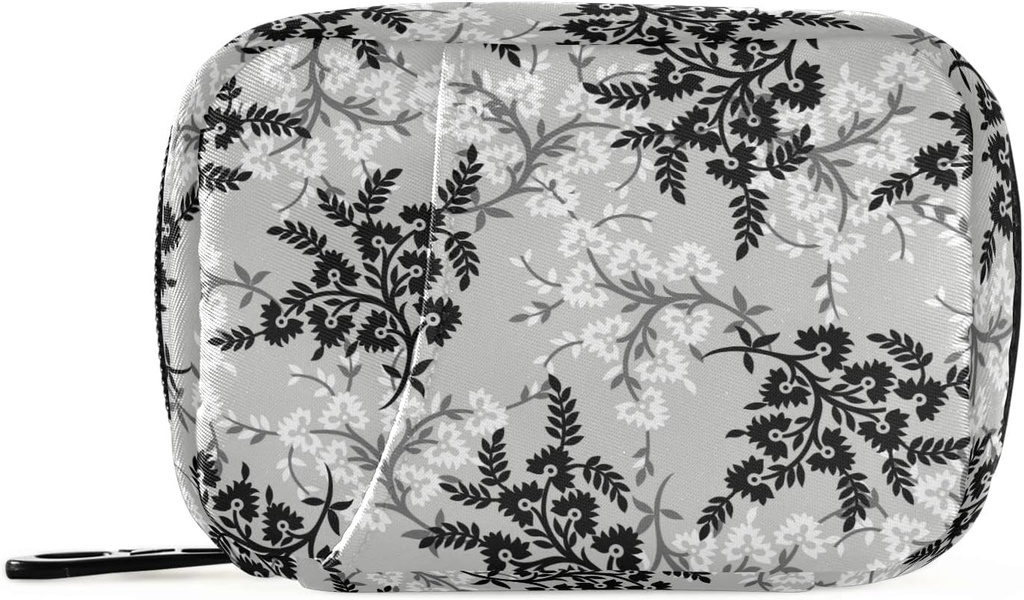 xigua Pill Organizer 7-dages rejse Pill Box Bag Sort & Grå små blomster mønster Daglig Pill sag med lynlås Portable Velegnet, Vitamin Supplement Holder