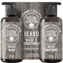 Viking Revolution Beard Wash & Conditioner sæt w / Argan & Jojoba Oliils - Softens, Smooths & Stronthers Beard Growth - Natural Peppermint og Eucalyptus Duft - Shampoo (17 oz)