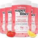 Bellway Super Fiber Powder + Collagen (4 Pack), Sugar- Free Psyllium Husk Powder med Collagen Peptider til Gut Health, Sund Hud, Nails, Bones & Joints, Strawberry Lemonade (45.84 oz)