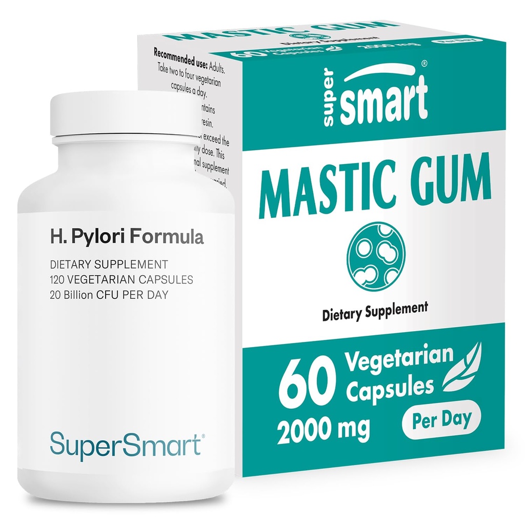Supersmart - H. Pylori Formula Bundle (Complete Action) - Probiotic L. Reuteri w/Mastic Gum | Non-GMO & Gluten Free - 60x2 & 120 Vegetarian Capsules