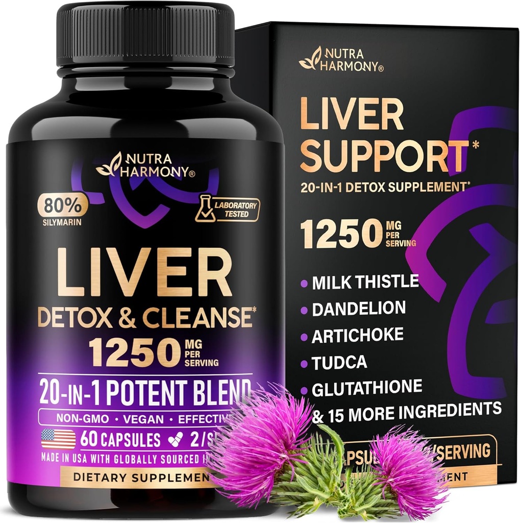 Lever Cleanse Detox & Repair - Milk Thistle - 124; Dandeelion - 124; Artiskoke - 124; TutDCA - 124; Glutathion & NAC - Effektiv leversundhedstillæg - 124; 80% Silymarin - Laboratory Tested, Vegan - Made in USA 60 Kapsler