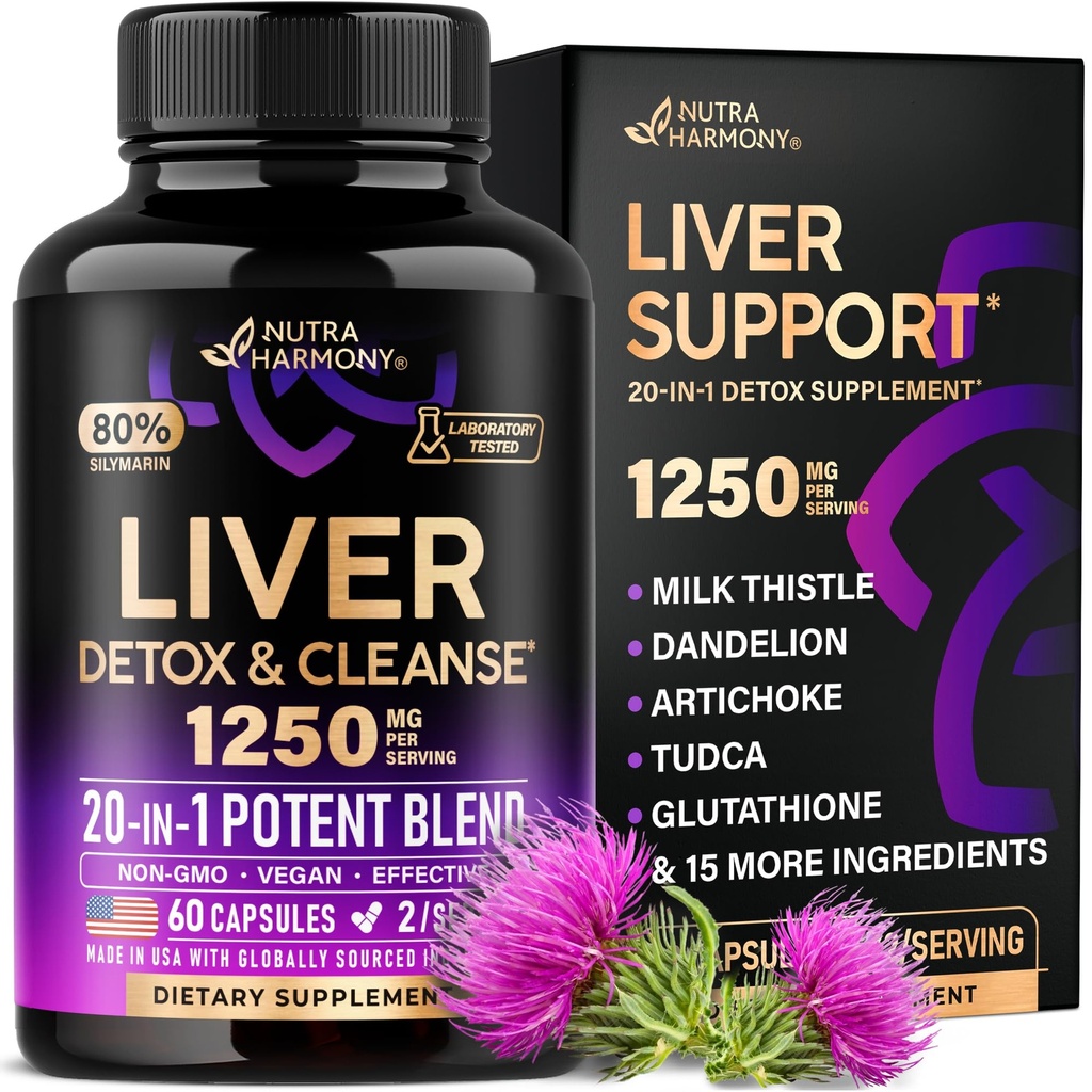 Lever Cleanse Detox & Repair - Milk Thistle Yester124; Dandeelion Mester124; Artichoke Mester124; Tuddy Mester124; Glutathione & NAC - Effektiv leverhygiejne Supplement Mester124; 80% Silymarin - Laboratory Tested, Vegan - Made in USA 60 Kapsler